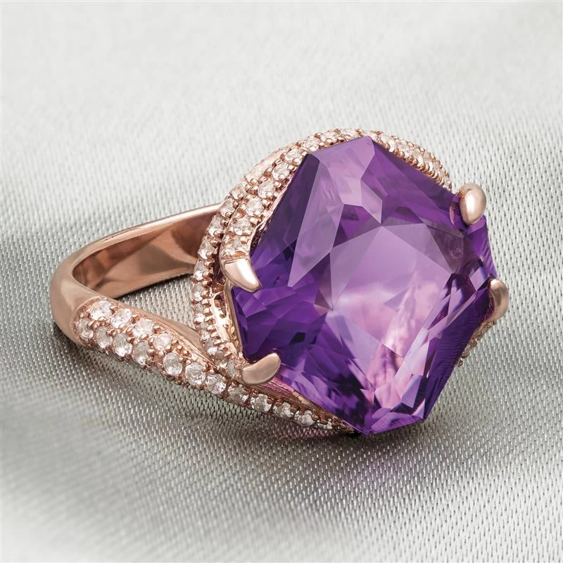 Signature Cut Rose Gold-Finished Sterling Silver Amethyst Ring 1 Signature Cut Rose Gold-Finished Sterling Silver Amethyst Ring