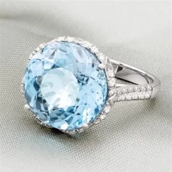 Signature Cut Rhodium-Finished Sterling Silver Blue Topaz Ring
