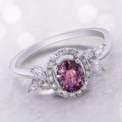 14k White Gold Alexandrite And Diamond Ring